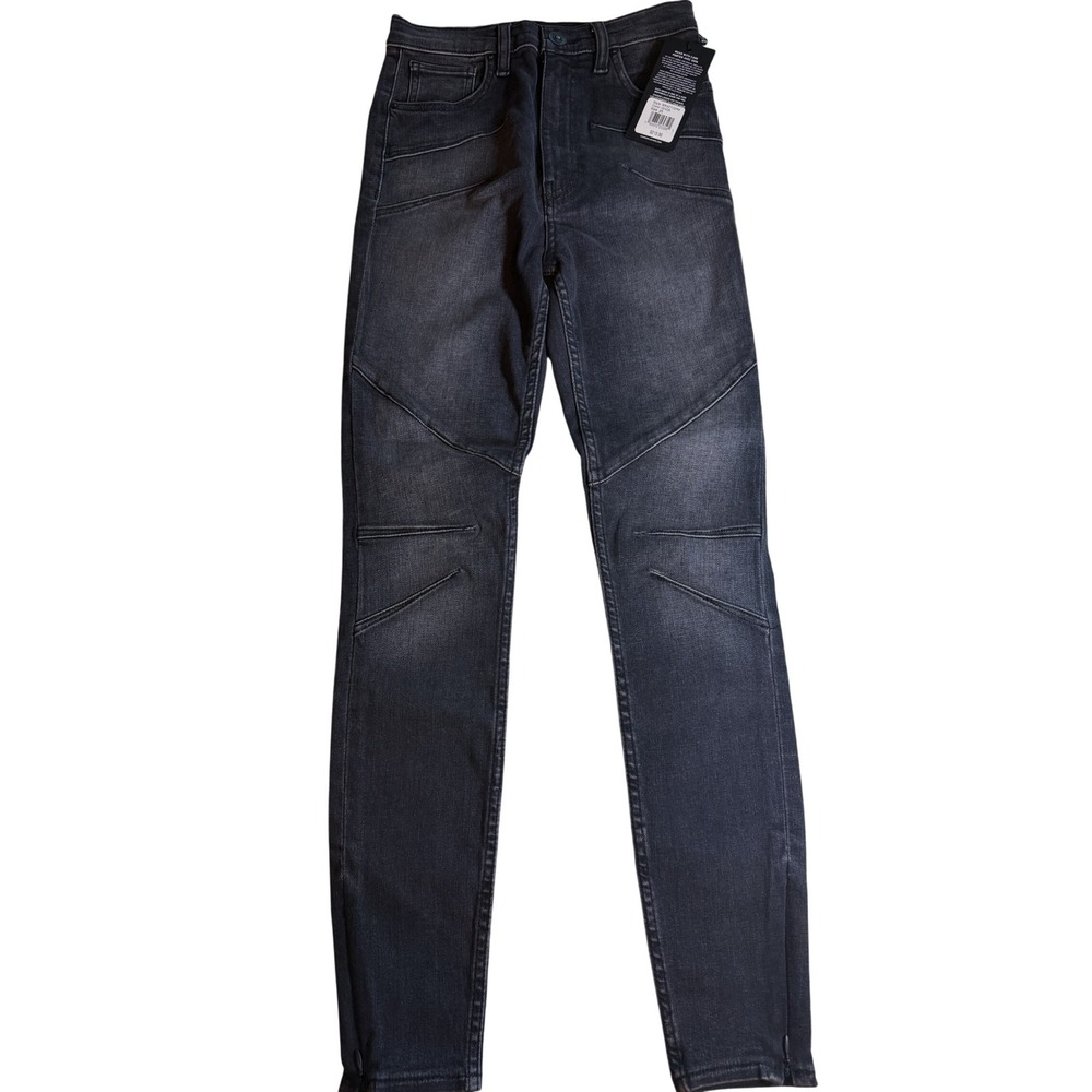 Hudson Los Angeles Moto Skinny Jeans Ghost Faded Black Ankle Zip WX4271DRM 25